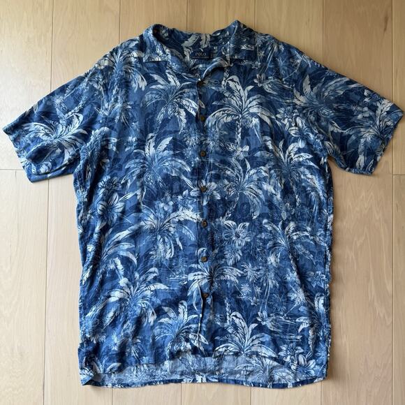 Polo Ralph Lauren Linen Shirt XLT Blue Tropical Vacation Party Summer RRL - Picture 2 of 8